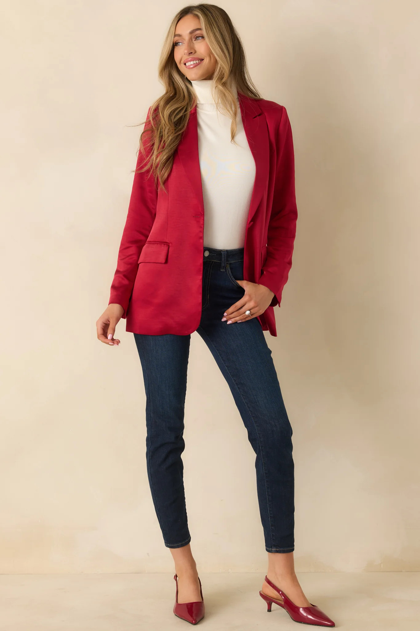 Standing Ovation Red Shimmer Tailored Blazer | Red Dress