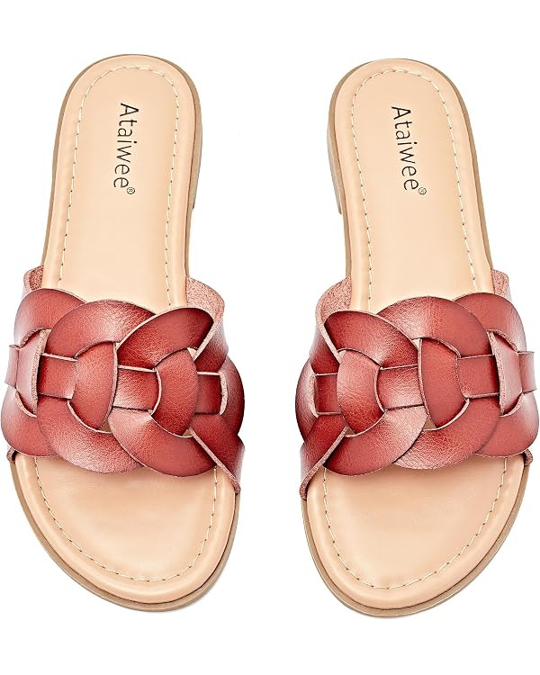 Ataiwee Women's Flat Slide Sandals - Ladies Casual Slip On Criss Cross Strap Summer Shoes. | Amazon (US)