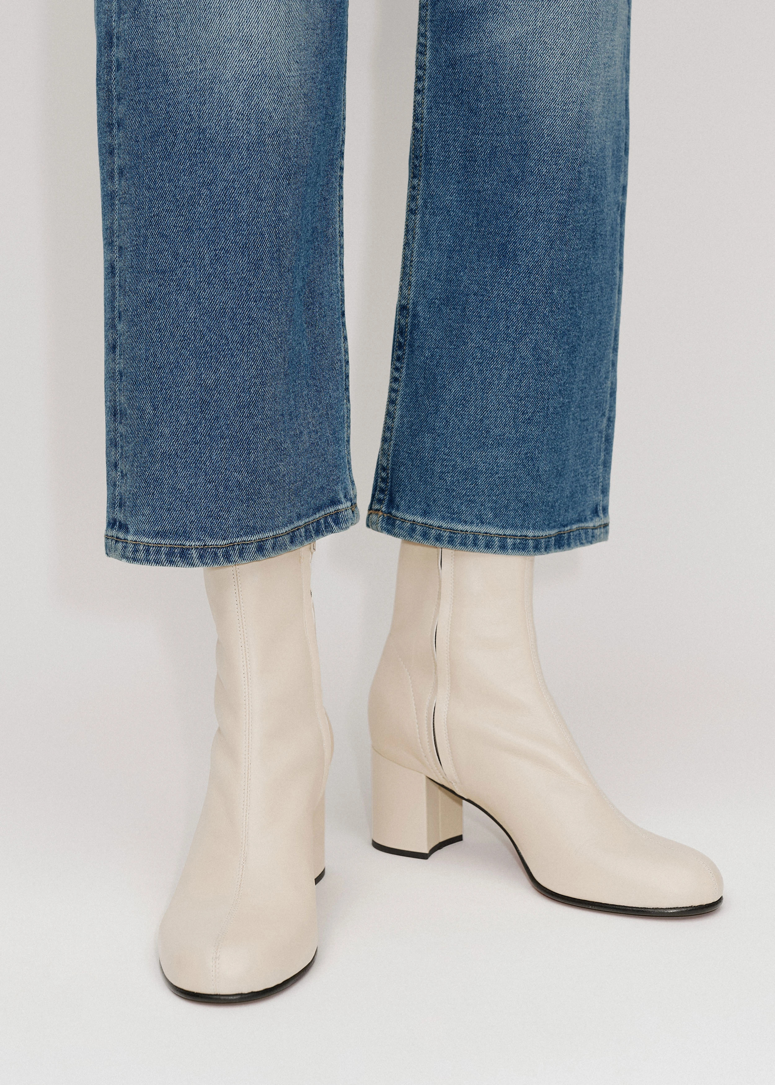 60'S Leather High Ankle Boot Off White Size 38 | ME + EM