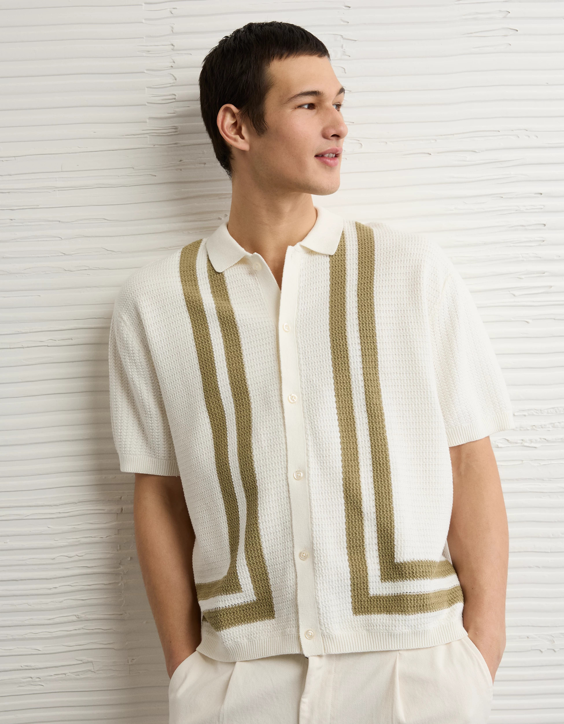 AE Striped Button-Up Sweater Polo | American Eagle Outfitters (US & CA)