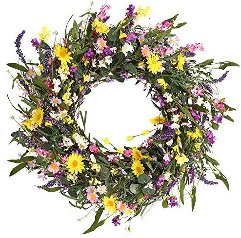 Decor Wreath,24" Daisy and Lavender Wreath,Beautiful Artificial Spring and Summer Wreath Front Do... | Amazon (US)