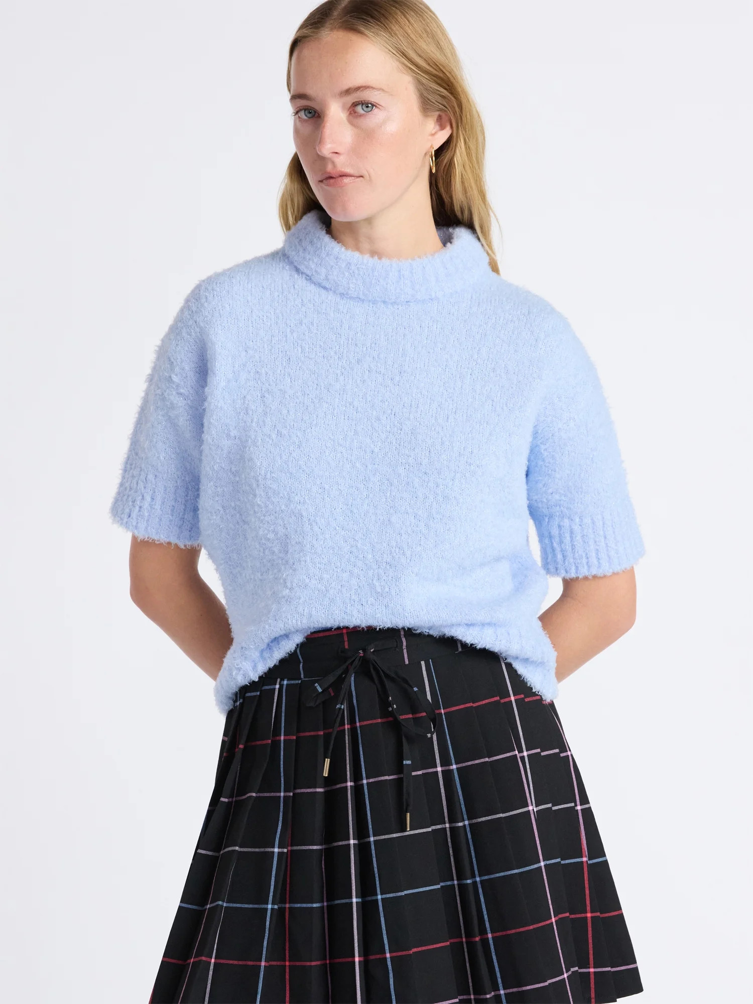 Free Assembly Women's Mock Neck Wedge Sweater with Short Sleeves, Sizes XS-XXL | Walmart (US)