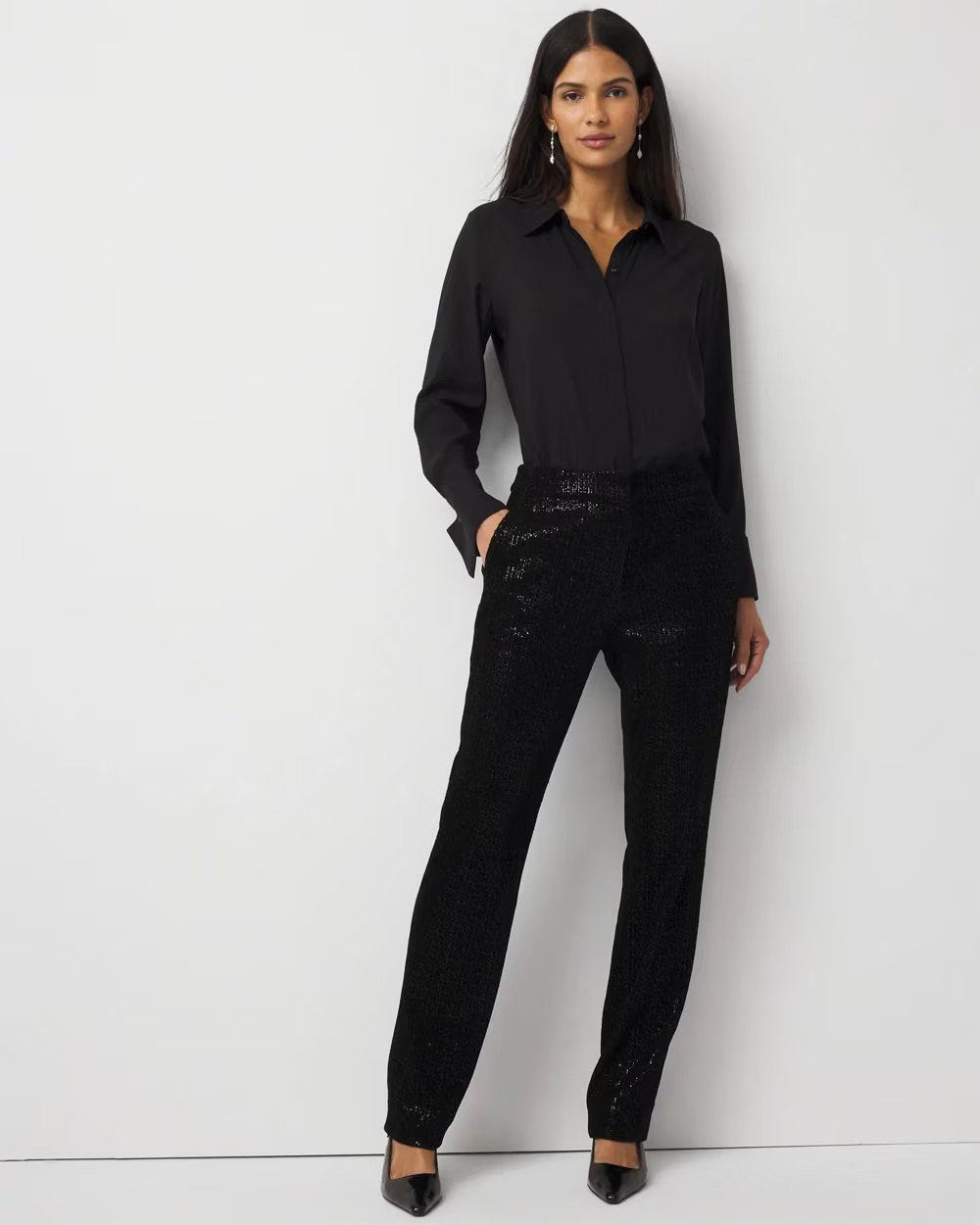 Zoey Sequin Velvet Straight Pant | White House Black Market | White House Black Market