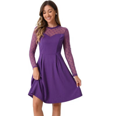INSPIRE CHIC Women's Mesh See-Through Heart Sheer Sleeve Skater Party Dress Dark Purple X-Large | Target