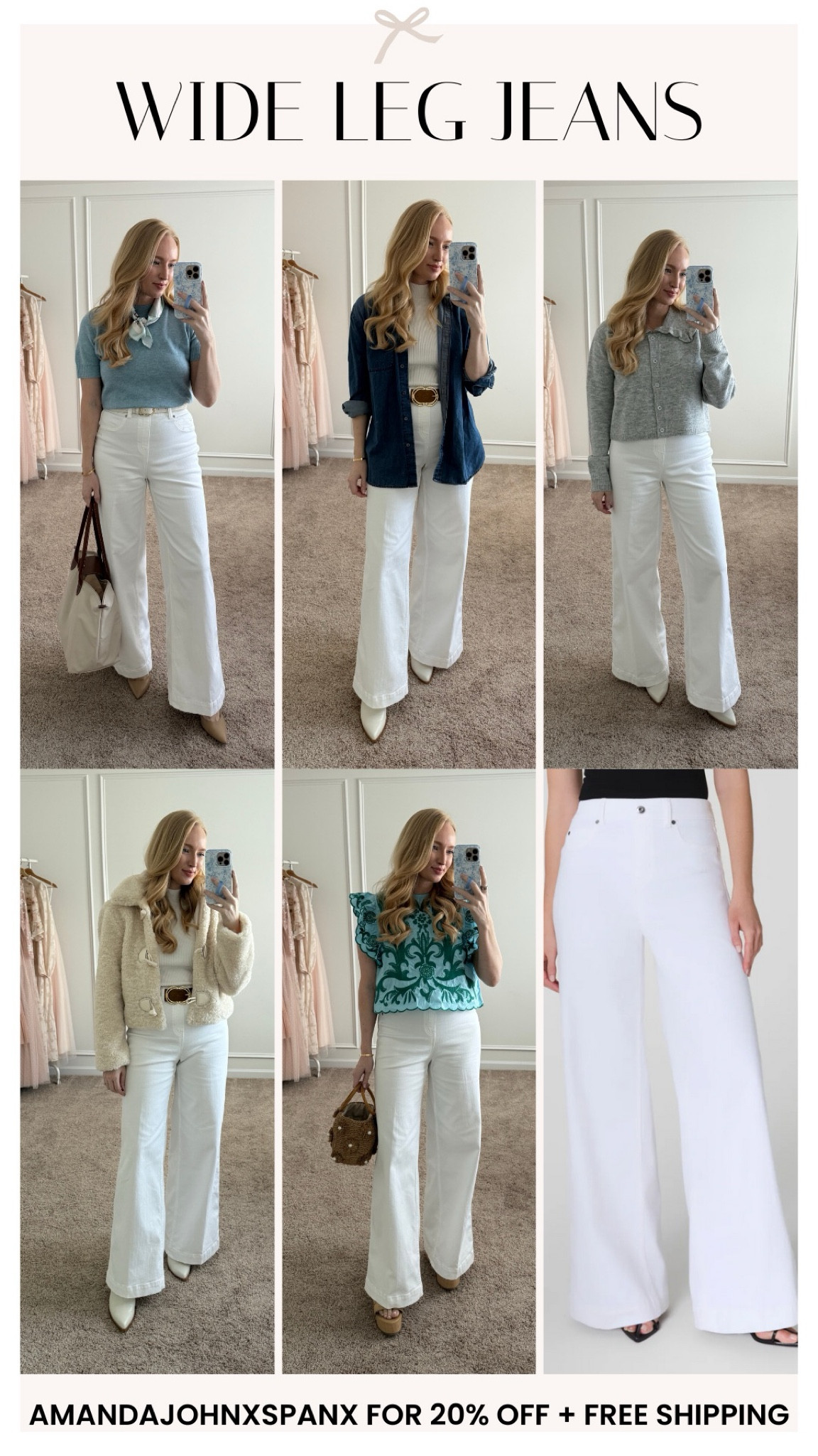 Cute wide leg Jean looks! Use my code AMANDAJOHNXSPANX for 20% off your first Spanx order. Spring outfits // transitional outfits // wide leg jeans // Spanx jeans 

#LTKSeasonal #LTKStyleTip