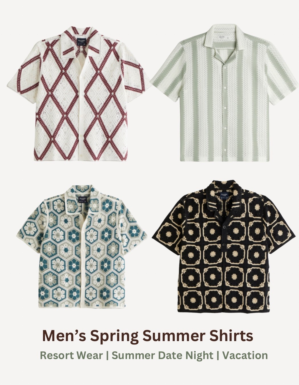 Men's Resort Wear | Men's Vacation Shirts |
Abercrombie Shirts | Crochet Shirt | Crochet Polo Affilate link below : Men's spring / summer shirts | Crochet-Style Border Stripe Button-Through Sweater Polo | Crochet-Style Floral Pattern 2-Button Sweater Polo | Resortwear | resort outfit | vacation outfit

#LTKSpringSale #LTKMens #LTKStyleTip