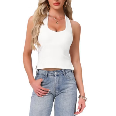 INSPIRE CHIC Women's Halter Sweetheart Neck Backless Sleeveless Cropped Top Small White | Target