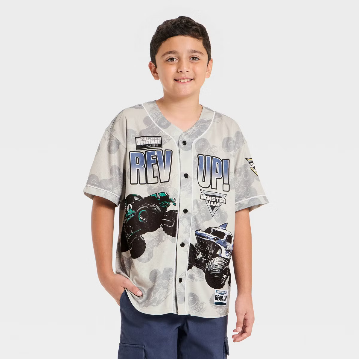 Boys' Monster Jam Baseball Jersey - Gray XS | Target