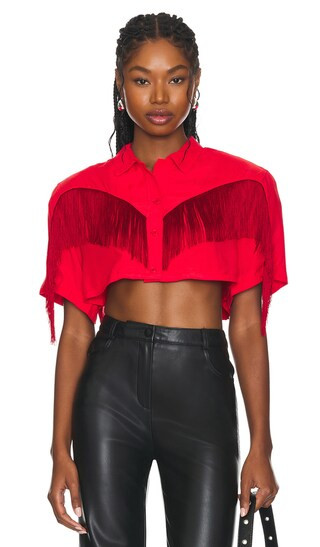Fringed Shirt in Red | Revolve Clothing (Global)