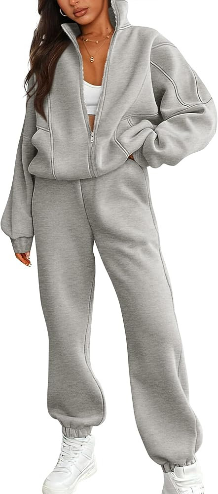 BTFBM Womens Sweatsuits 2 Piece Set 2024 Fleece Long Sleeve Zip Up Sweatshirt Sweatpants Winter F... | Amazon (US)