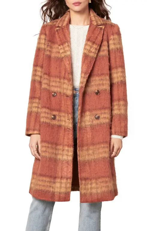 cupcakes and cashmere Vera Double Breasted Plaid Coat in Rust at Nordstrom, Size Large | Nordstrom