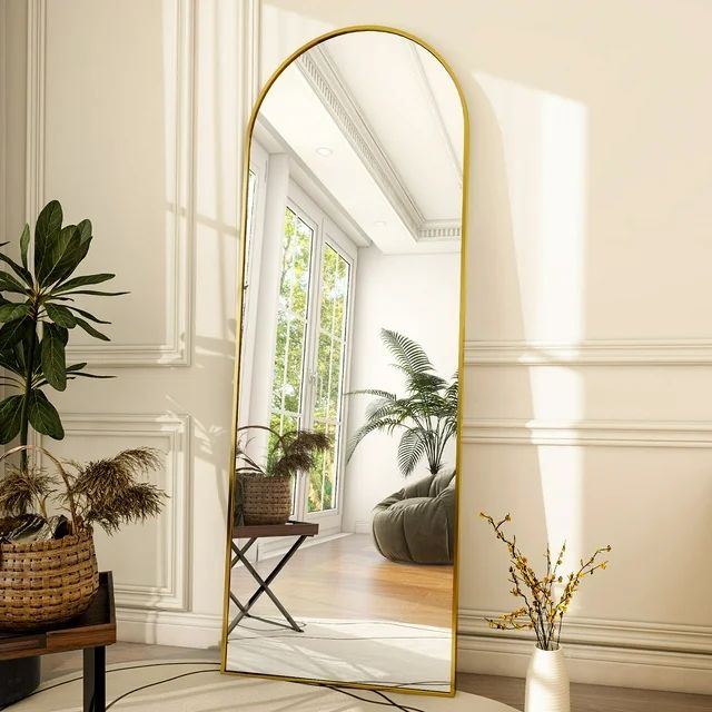 BEAUTYPEAK Arched Full Length Floor Mirror 64"x21.1" Full Body Standing Mirror,Gold | Walmart (US)