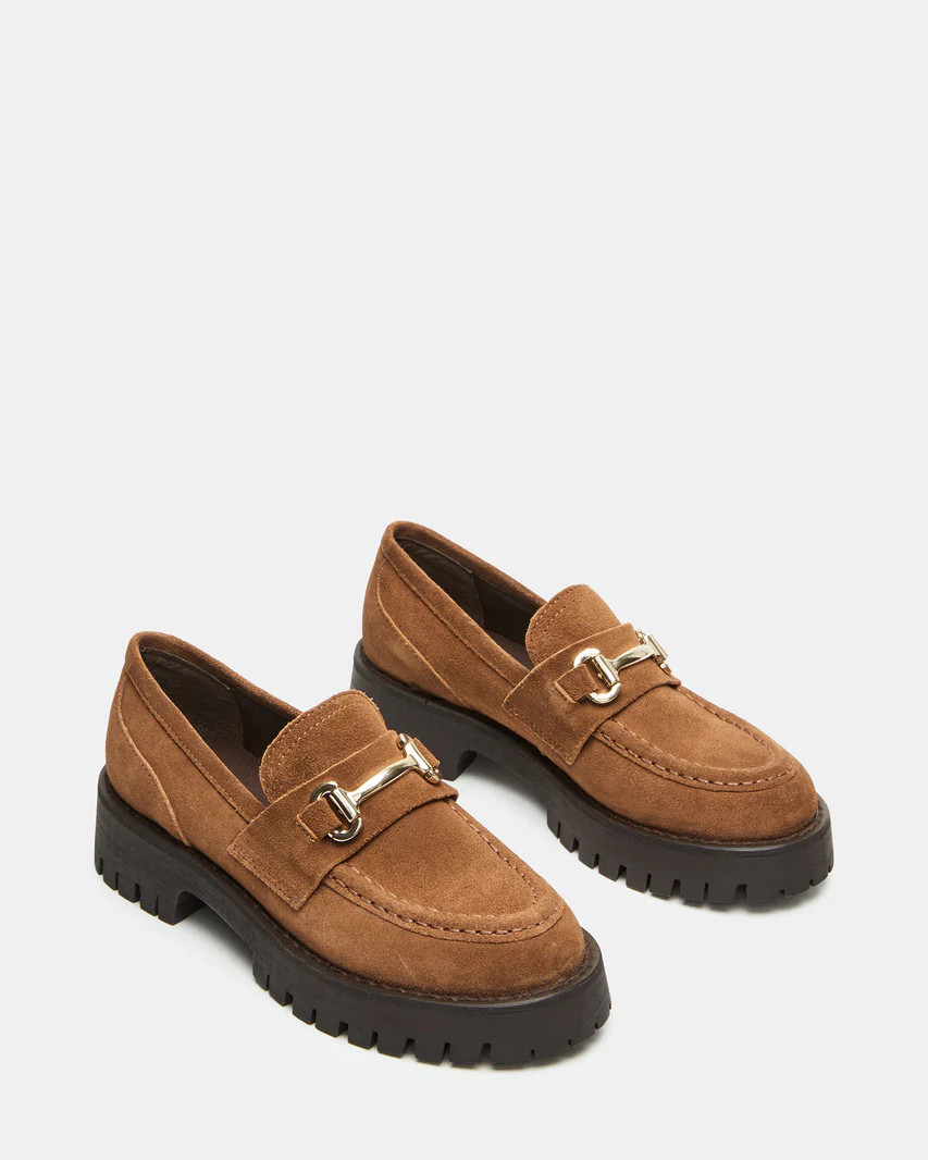 LANDO Cognac Suede Lug Women's Loafer | Steve Madden (US)