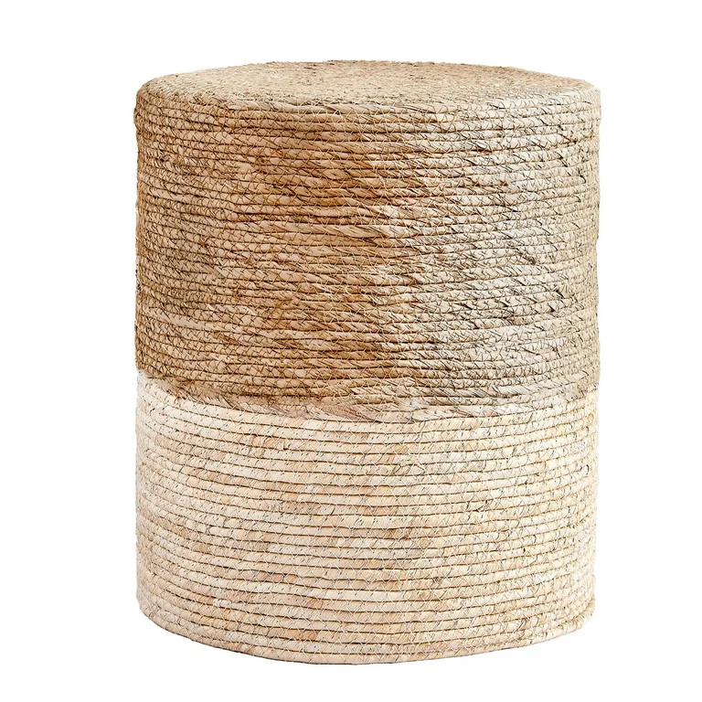 Mxfurhawa Seagrass Pouf Ottoman Round Accent Foot Rest Stool Outdoor, Natural & White | Walmart (US)