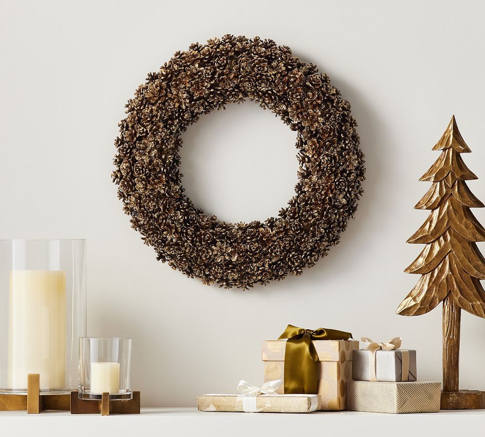 Faux Gold Sparkle Pinecone Wreath | Pottery Barn (US)