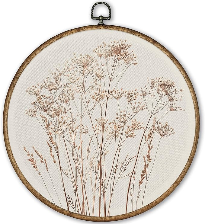 TLESKE Beige Rustic Fall Botanical Round Wall Art Decor, Boho Autumn Wildflower Floral Framed Can... | Amazon (US)