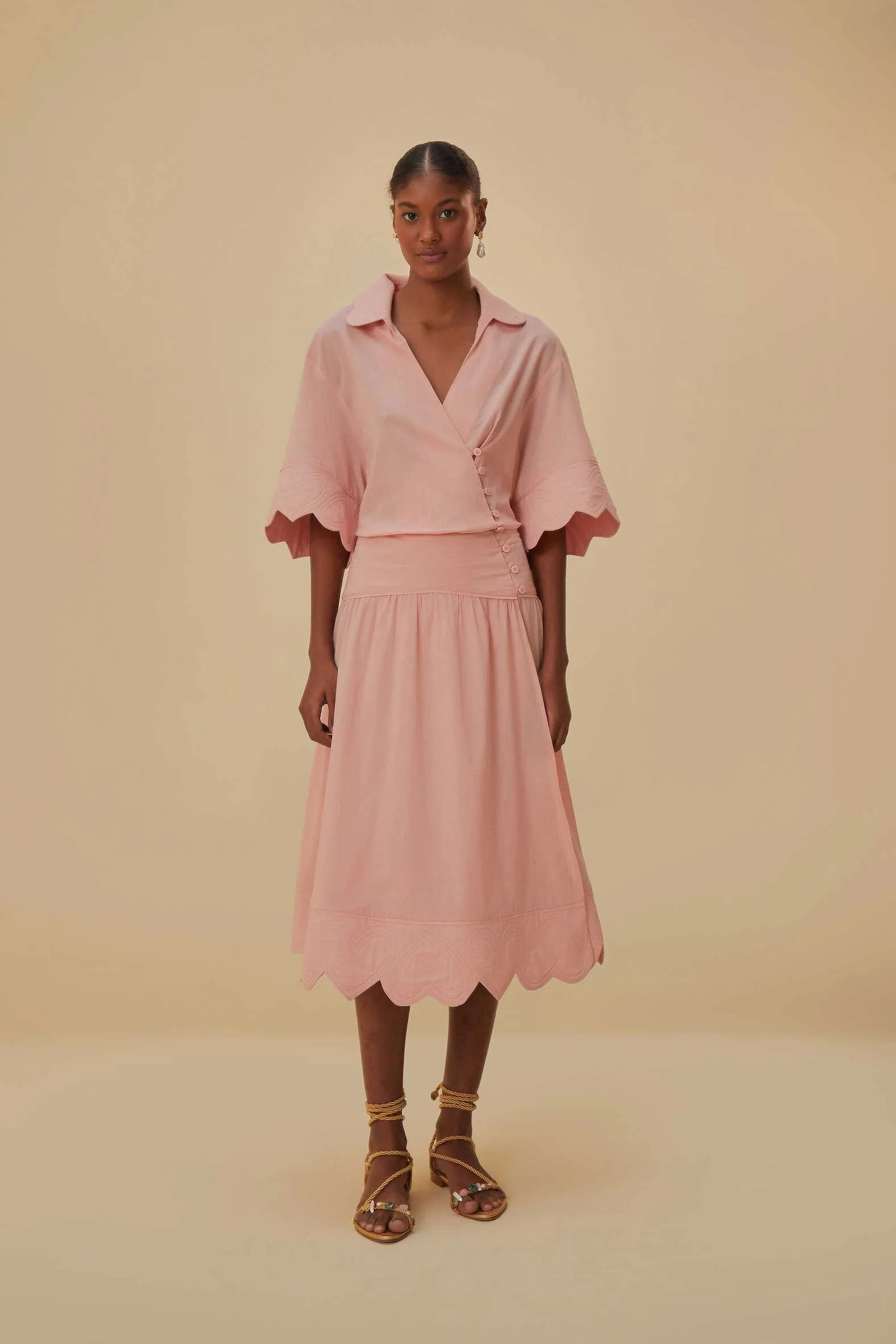 Light Pink Heart Detailed Midi Dress | FarmRio (US)