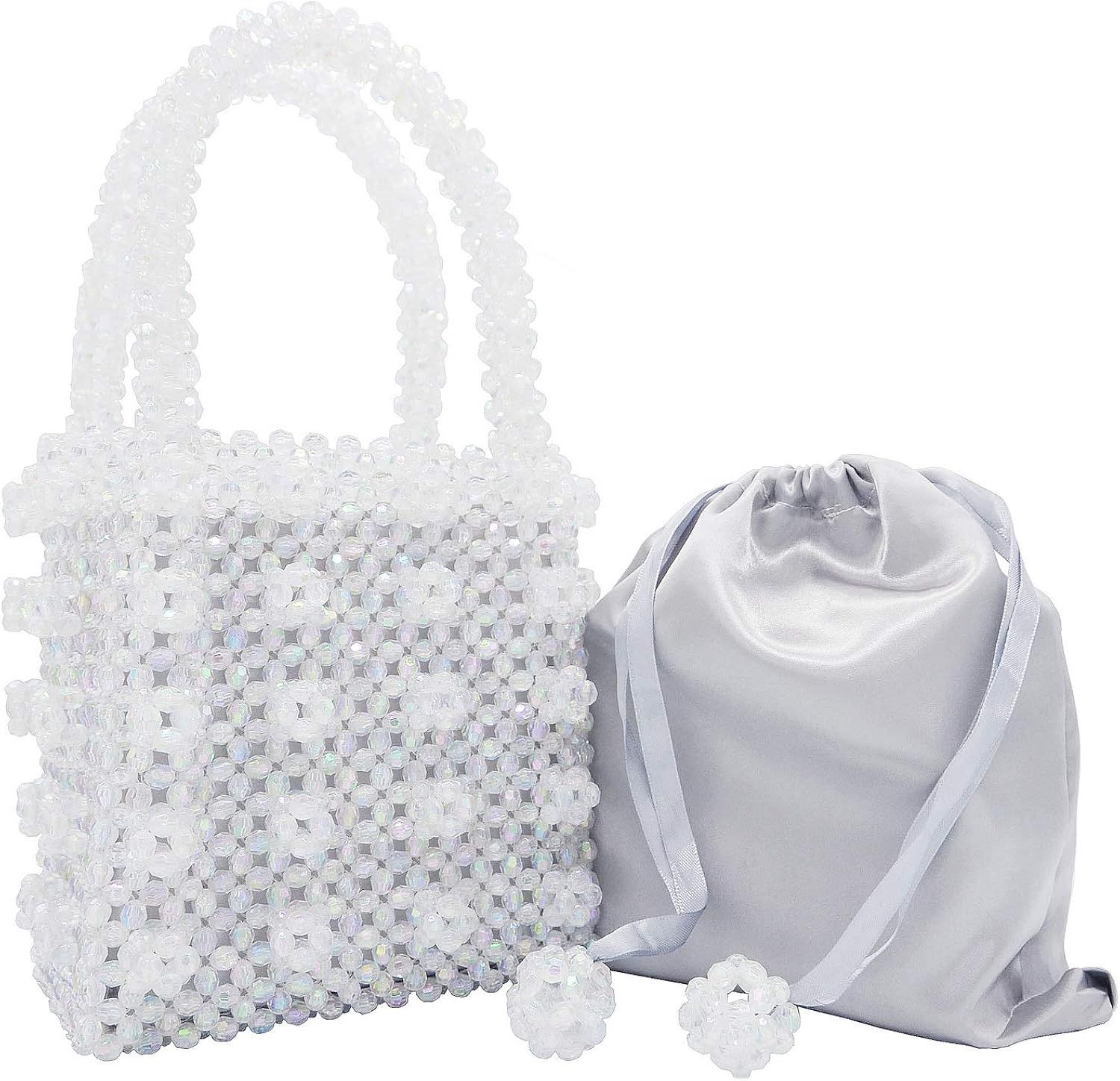 Miuco Womens Beaded Handbags Handmade Weave Crystal Pearl Tote Bags | Amazon (US)
