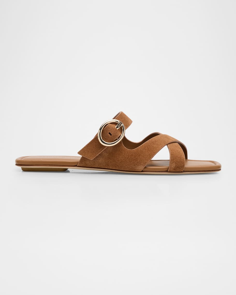 Stuart Weitzman Villa Suede Slide Sandals | Neiman Marcus
