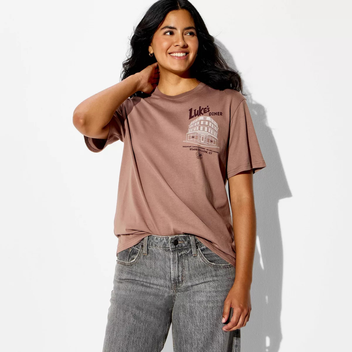 Women's Gilmore Girls Luke's Diner Oversized Short Sleeve Graphic T-Shirt - Brown L | Target