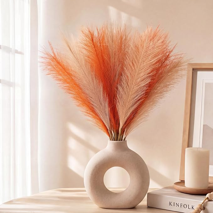 30Pcs Faux Pampas Grass Orange Decor, 22'' Fluffy Artificial Pampas Grass Branches for Vase Fille... | Amazon (US)