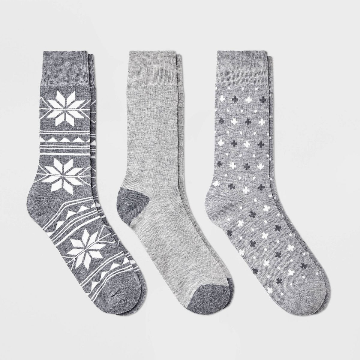 Men's Snowflakes Print Crew Socks 3pk - Goodfellow & Co™ Charcoal Gray 7-12 | Target