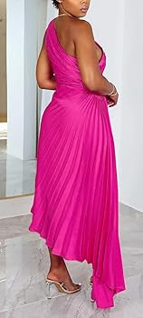 Molisry Women Satin One Shoulder Maxi Dress 2023 Sexy Pleated Wedding Party Dress Waist Hollow Ou... | Amazon (US)