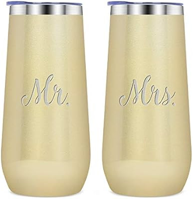 Mr Mrs-Unique Valentine Wedding Engagement Anniversary Gifts for Couple Stemless Champagne Flute ... | Amazon (US)