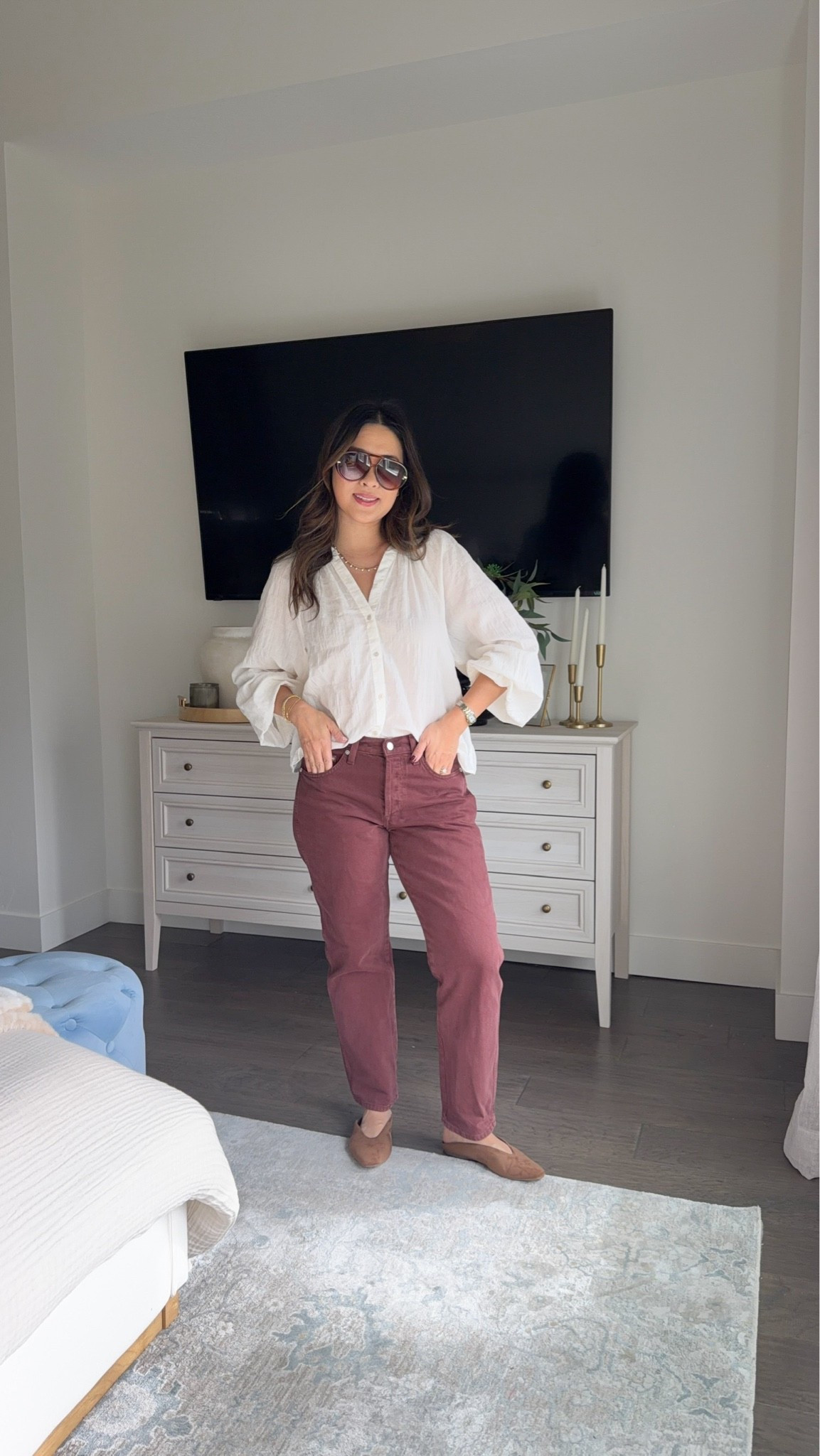 Target New Arrivals // Boujee on a budget // look for less Polka dot top: Medium (swapping for Small) High rise flare jeans: 6 Faux leather jacket: Small Pink top: Small Brown barrel denim: 6 Workout set: Medium Black Jacket: Medium Cream Blouse: Medium Red Denim: 6