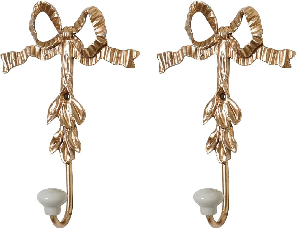 NIKKY HOME Decor Wall Hooks, Gold Bow Wall Hooks for Hanging Coats and Hat Vintage Wall Mounted H... | Amazon (US)