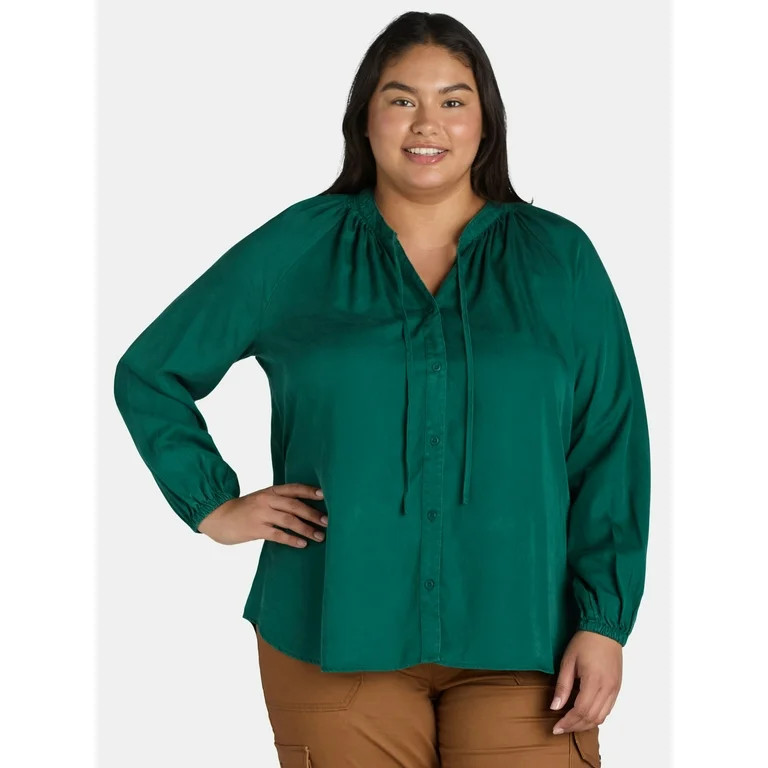 Terra & Sky Women's Plus Size Smocked Neck Blouse | Walmart (US)