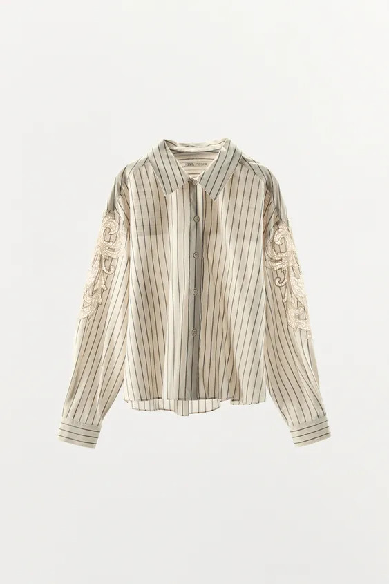 STRIPED SHIRT WITH EMBROIDERED LACE | Zara US