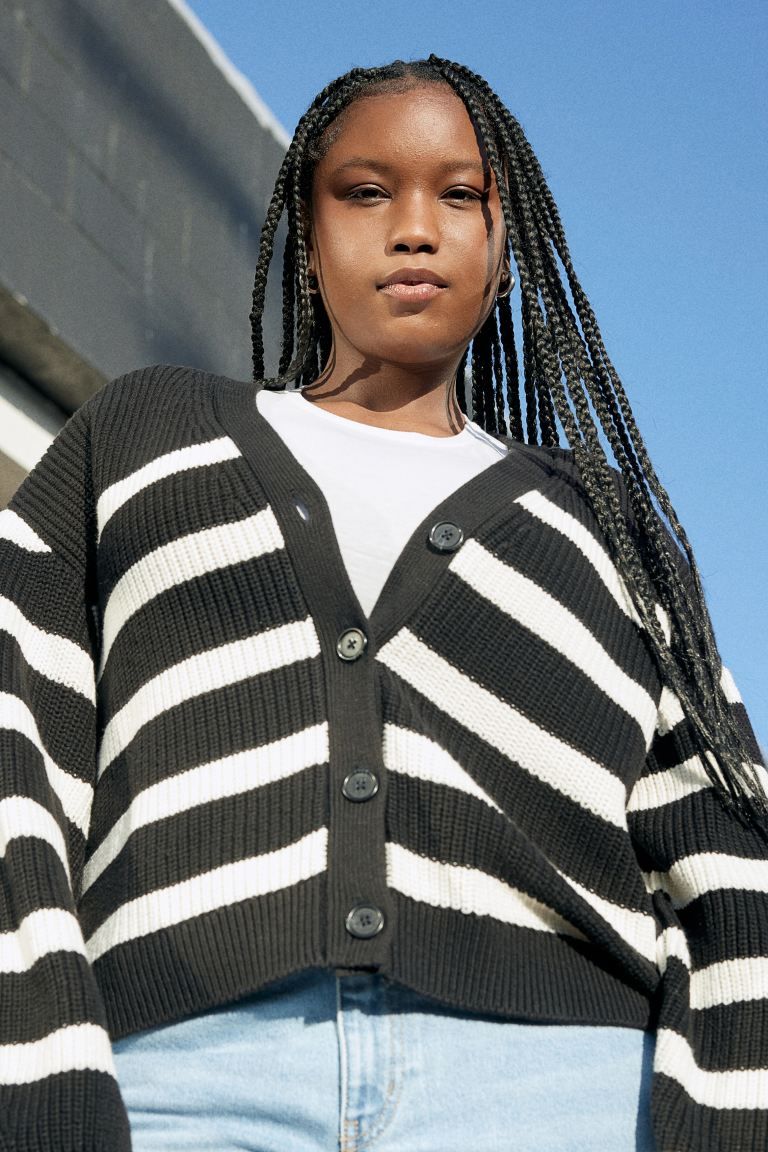 Rib-knit Cardigan - Black/white striped - Ladies | H&M US | H&M (US + CA)