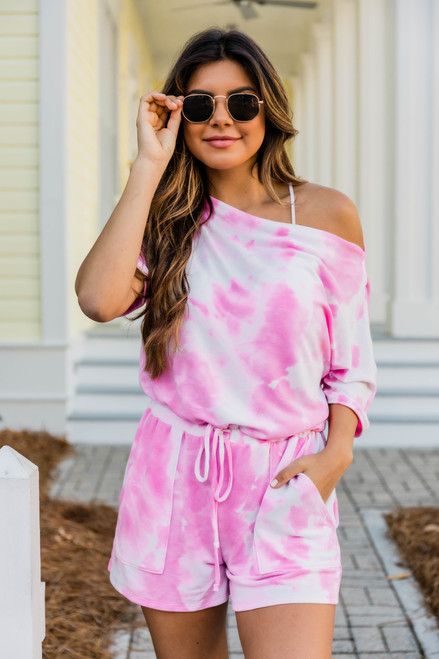 Truthfully Trendy Tie Dye Romper Pink | The Pink Lily Boutique