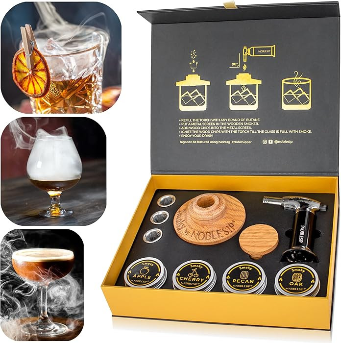 NOBLESIP® Whiskey Bourbon Smoker Kit 𝗣𝗥𝗘𝗠𝗜𝗨𝗠 Smoky bar Set. Made from Ameri... | Amazon (US)