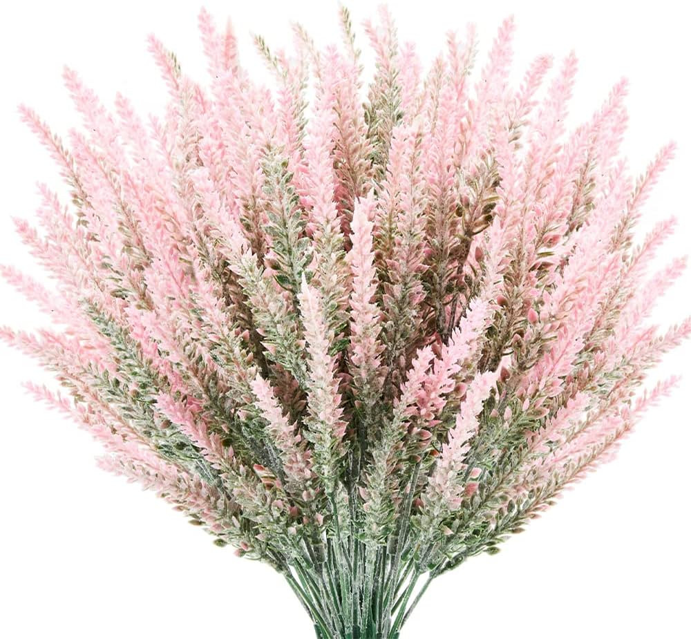 TENCHY Artificial Lavender Fake Flowers, 6 Bundles Pink Lifelike Faux Foliage Plants Shrubs for W... | Amazon (US)