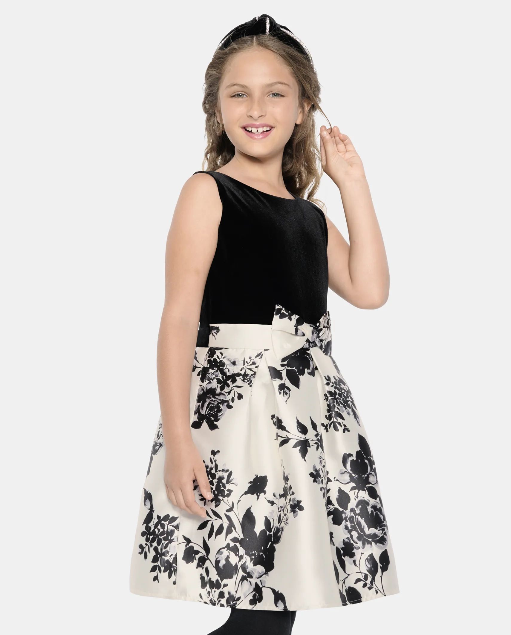 Girls Floral Velour Fit And Flare Dress - white daisy | The Children's Place