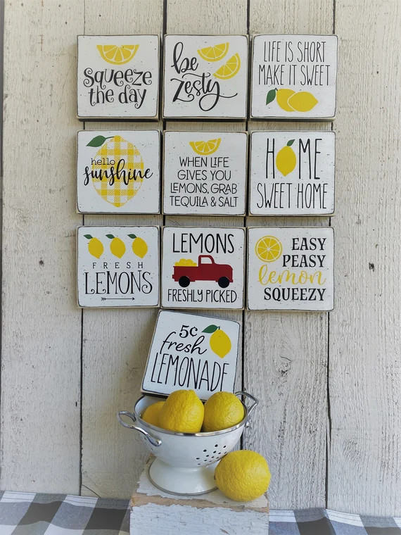 Lemon signs, lemon decor, tiered tray sign, summer decor, lemon sayings, small 5.5" lemon sign | Etsy (US)
