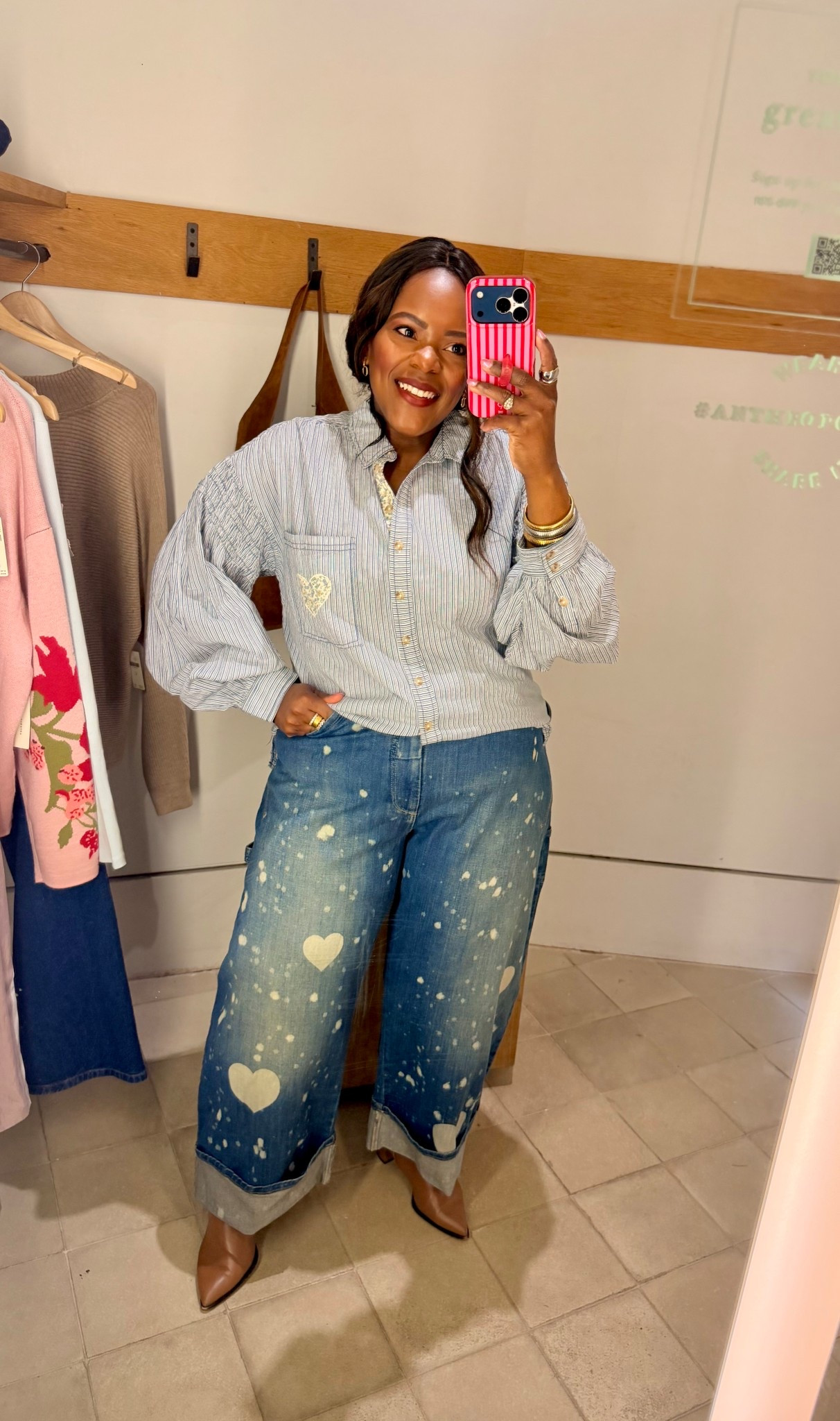 Love the stripes and floral details of this button up from @Anthropologie - wearing the large and size 32 in barrel jeans 👖 

#LTKMidsize #LTKgrwm #LTKSpringSale