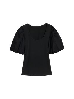 Fitted Puff-Sleeve Paneled Rib-Knit T-Shirt for Women | Old Navy (US)