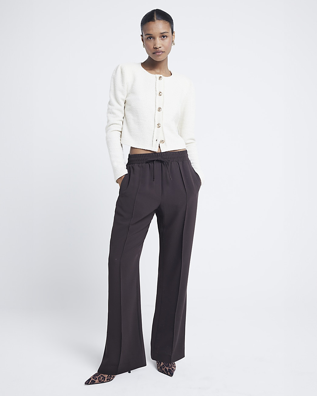 Brown tailored wide leg joggers | River Island (UK & IE)