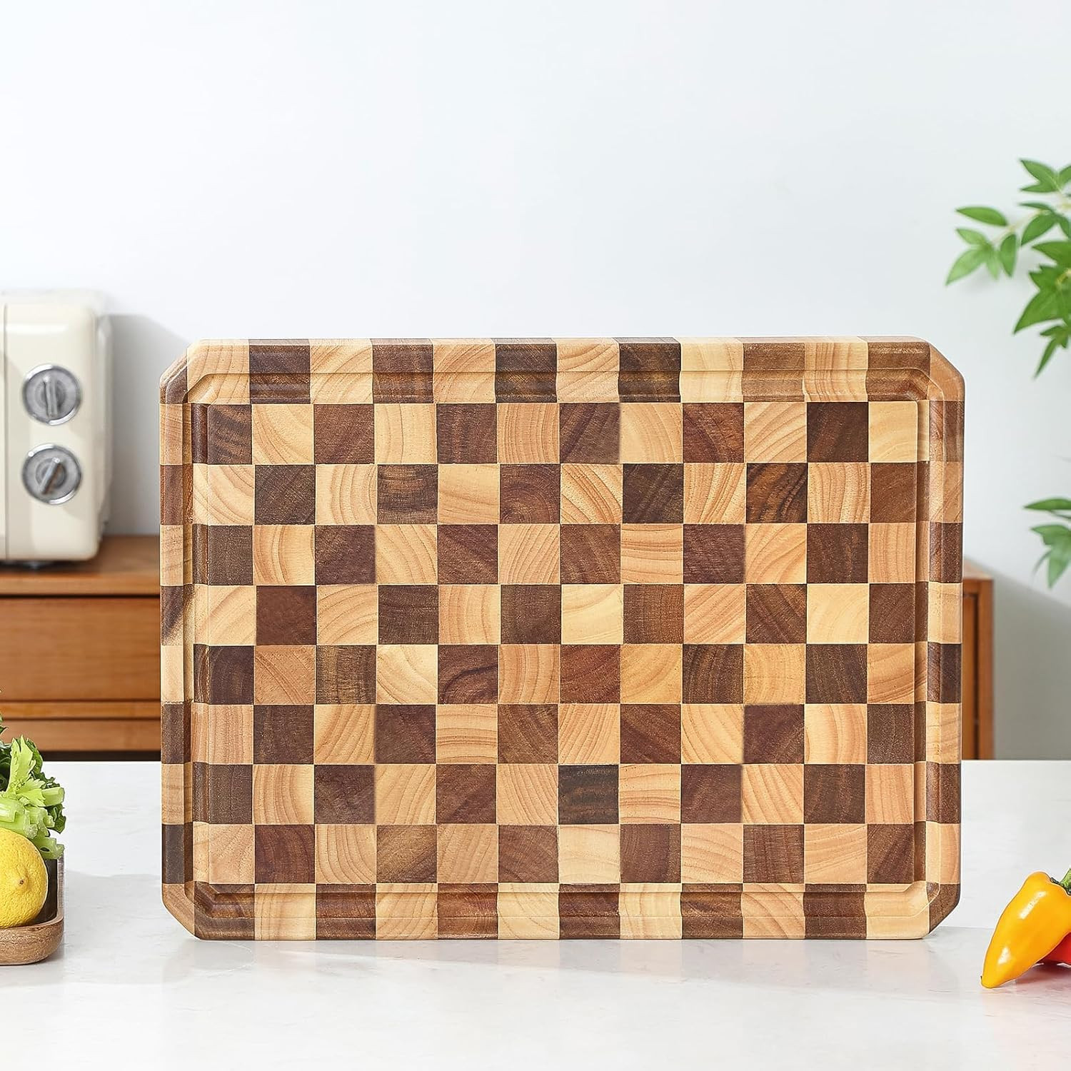 Large wood Cutting Board for Kitchen with Juice Handles ， Chopping Board Cheese Charcuterie Boa... | Amazon (US)