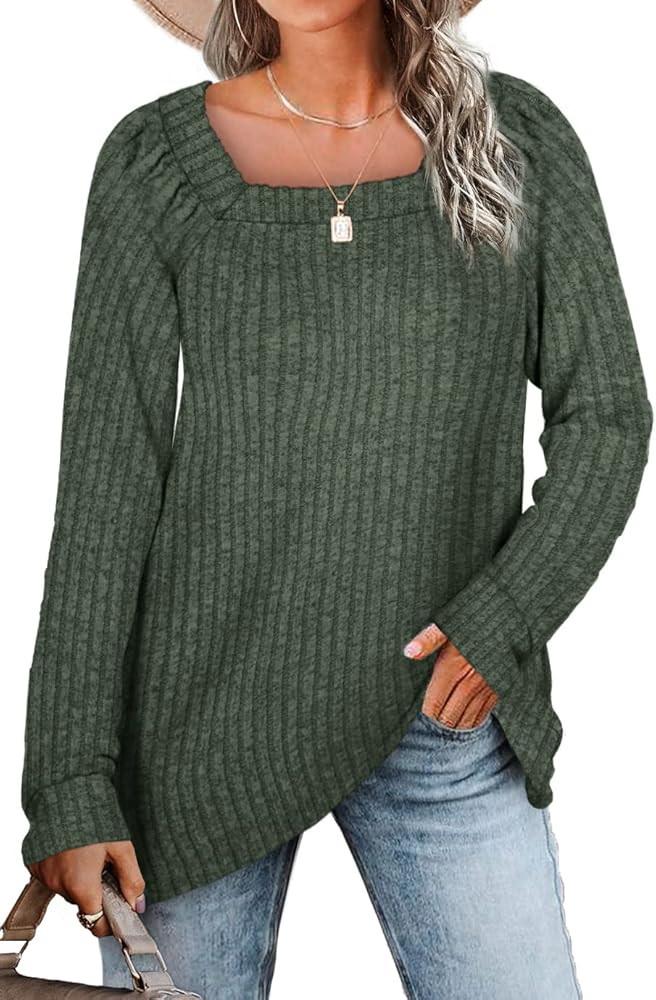 WIHOLL Womens Summer Tops Casual V Neck Puff Sleeve Soft Twist Shirts | Amazon (US)