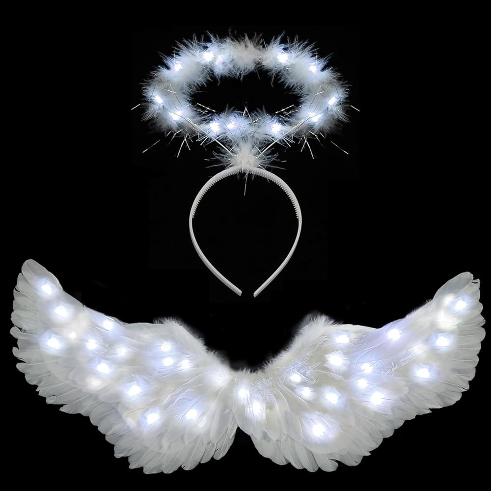 Angel Wings, Light Up Angel Wings and Halo with LED Lights, White Angel Wings Costume for Adult W... | Amazon (US)