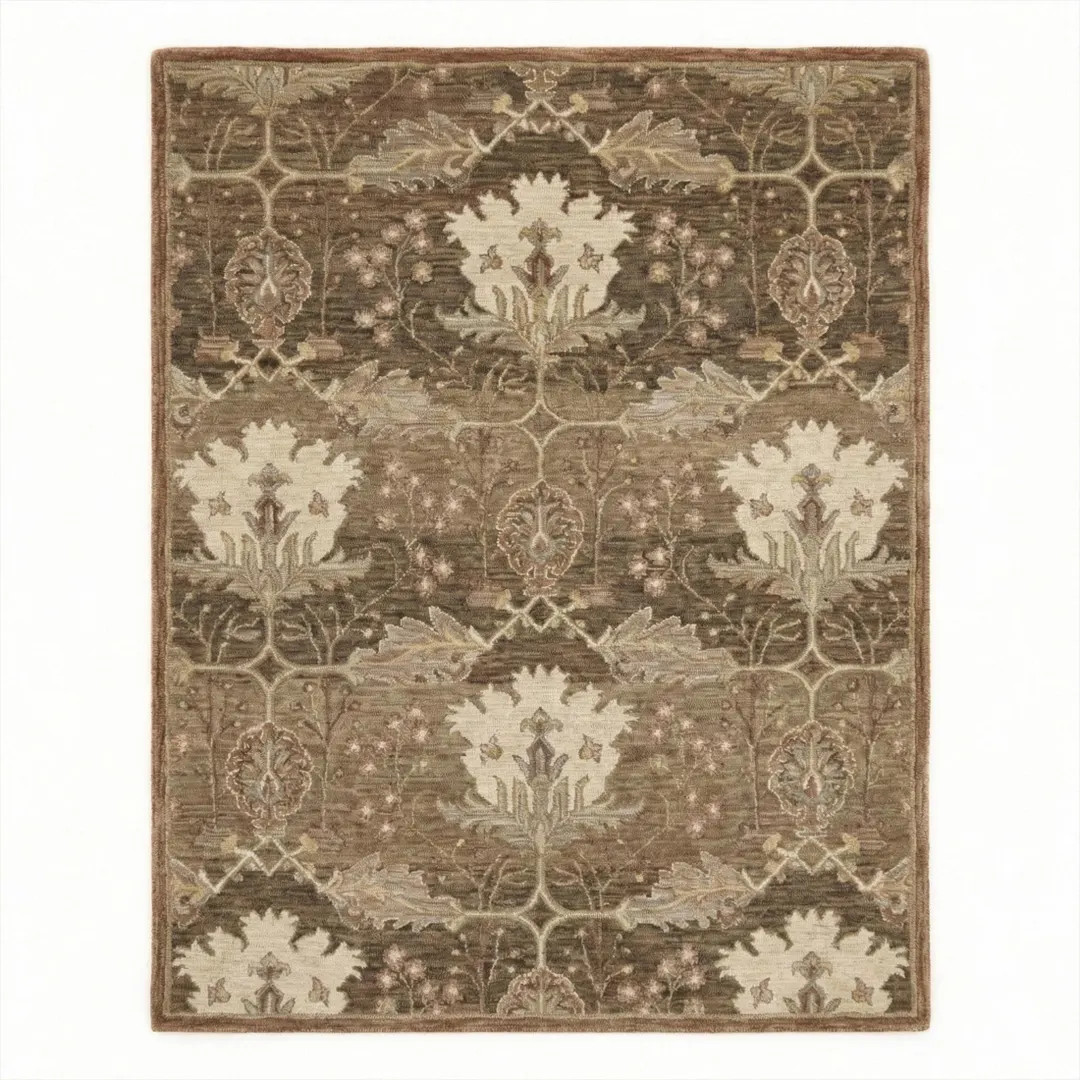 Hand-Tufted Wool Persian Rug | Brown and Beige Floral Oushak Rug | Large Area Rug for Living Room... | Etsy (Global)