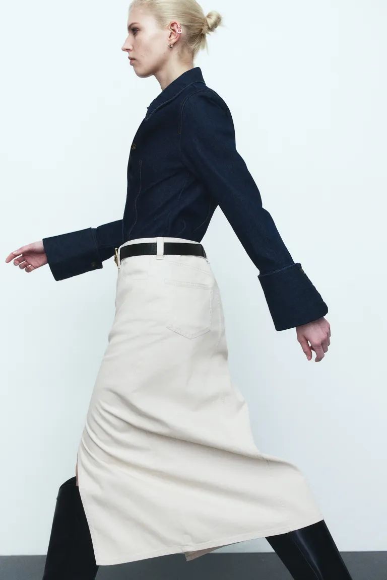 Slit-hem twill skirt | H&M (UK, MY, IN, SG, PH, TW, HK)