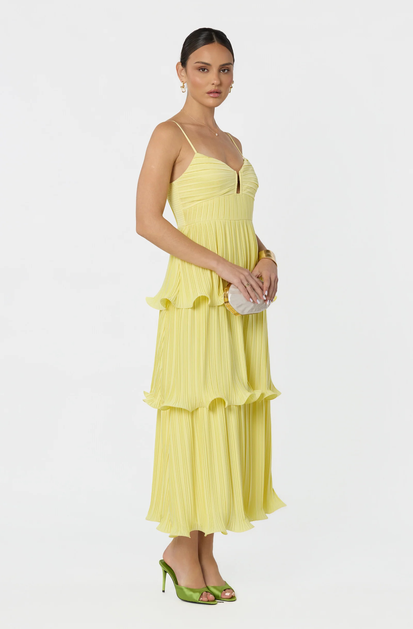 Lupin Pleated Tiered Maxi Dress - Light yellow / XS | ASTR The Label (US)