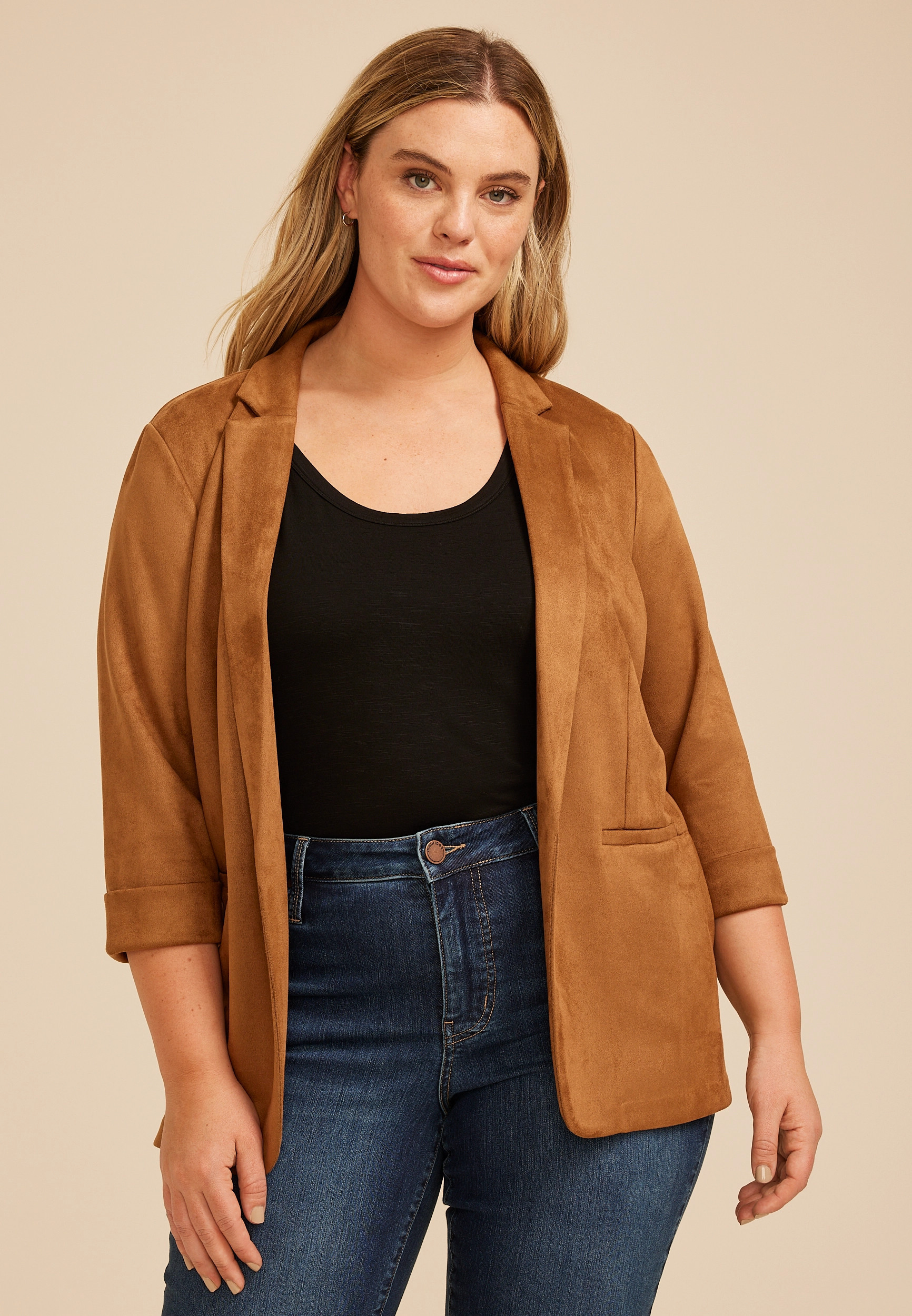 Maurices Plus Size Women's Blazer Faux Suede Open Front Blazer | Maurices