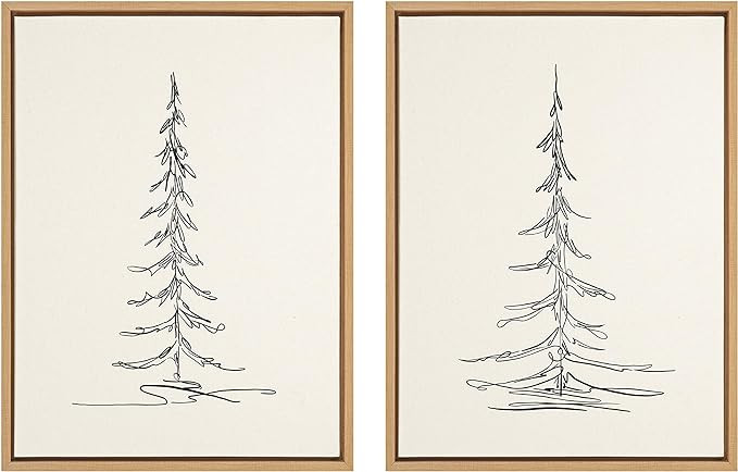Kate and Laurel Sylvie Minimalist Evergreen Trees Framed Linen Textured Canvas Wall Art by The Cr... | Amazon (US)