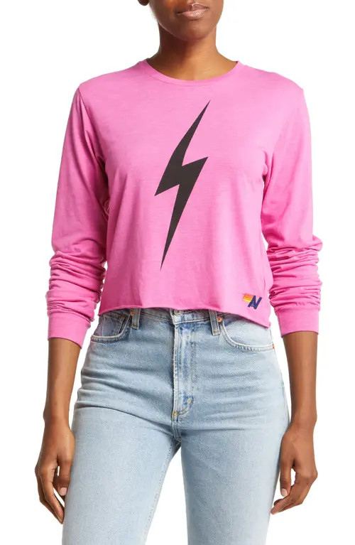 Aviator Nation Bolt Boyfriend Long Sleeve Tee in Paris Pink at Nordstrom, Size Large | Nordstrom